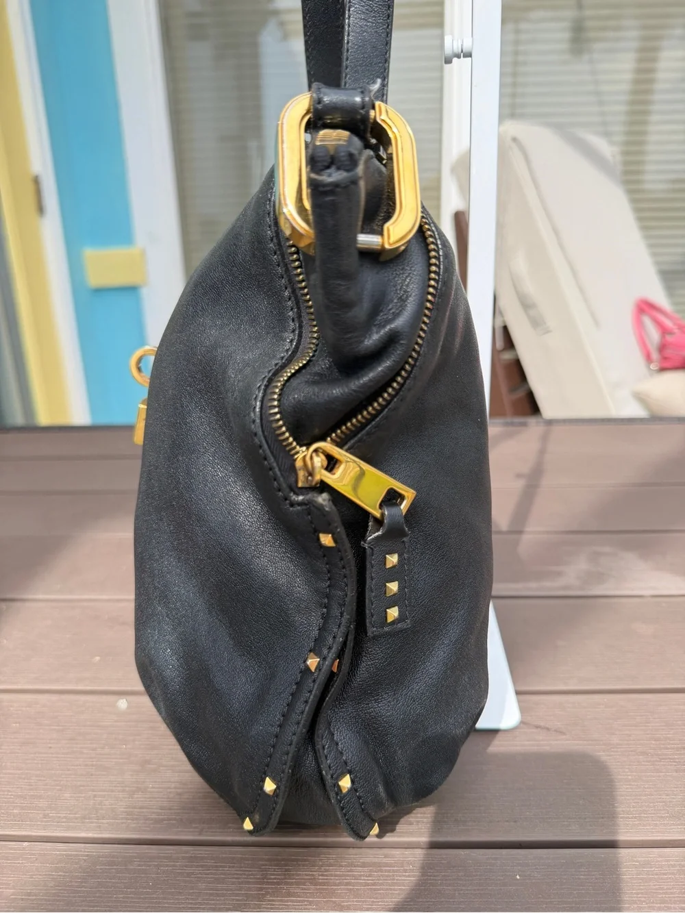Marc Jacobs Vintage Black Leather Studded Paradise Kate Hobo Bag